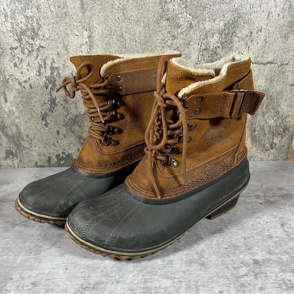 Sorel Women Lace Up Waterproof Duck Boots Lined Brown 7